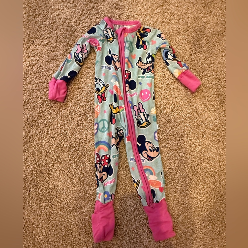 Disney Girls Pink Trim Teal Character Footie One-Piece